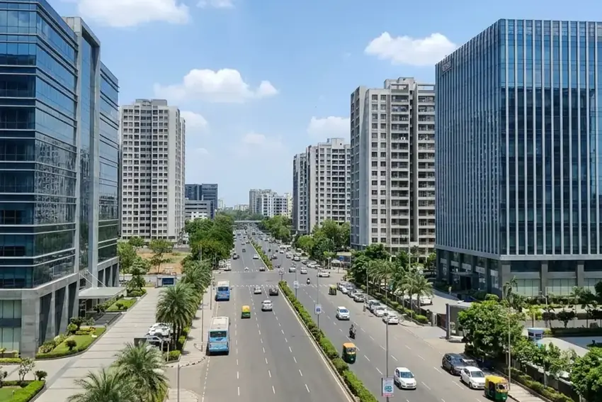 Modern residential and commercial blocks in west Ahmedabad